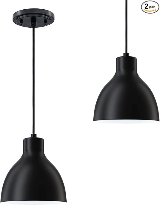 2 Pack Single Kitchen Island Mini Metal Drum Pendant Light Industrial Hanging Ceiling Light Fixtures for Over Sink Bar,Dining Room,Corridor,Entryway,Hallway