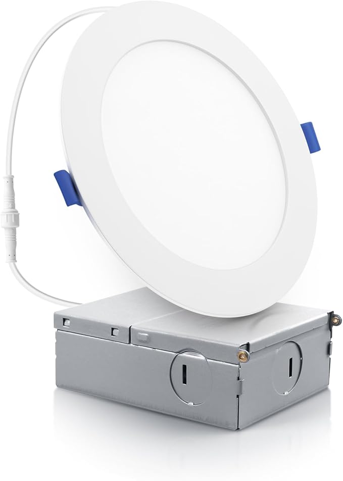 ECOELER 6 Inch Ultra-Thin LED Recessed Lighting with Junction Box, 12W 4000K Cool White, Dimmable Can-Killer Downlight, 1100Lm High Brightness, ETL Listed