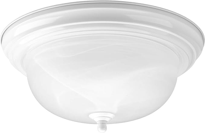 Progress Lighting 2-Light Ceiling Light, Flush Mount Ceiling Light Fixture for Interior Kitchen Lights, Hallway, Bedroom, Living Room, 13-1/4”, 5-13/16”, White, Alabaster Glass Shade