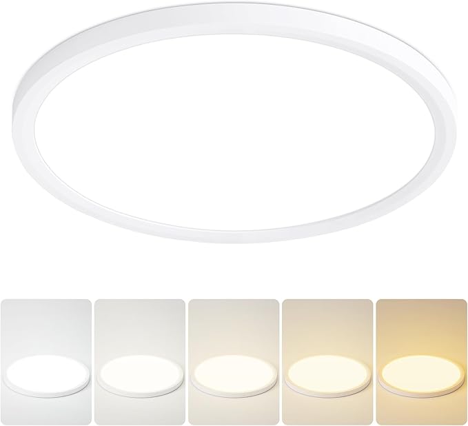 9 Inch Flush Mount Ceiling Light, 5 Color Adjustable Slim 18W 1800LM 2700K-6500K Wired LED Fixture, Modern Low Profile LED Ceiling Lamp for Hallways, Kitchen, Bedroom, Closets, Bathroom, Round, White