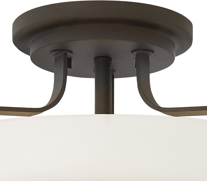 Hinkley Harper 3643OZ Large Semi-Flush Ceiling Light, Sleek, Retro Style, Oil Rubbed Bronze and Etched Opal Glass