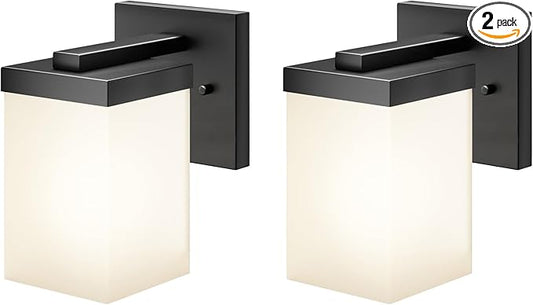 Wall Lights Matte Black Bathroom Vanity Lighting Fixtures Over Mirror with White Frosted Glass Shade, Wall Lamps for Porch Entrance, 2 Pack T003MB-L1-P2