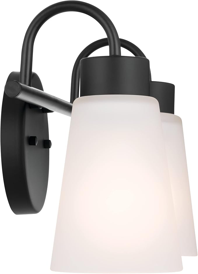 Kichler Erma 2-Light Bathroom Vanity Light Fixture with Clear Satin Etched Glass, Updated Traditional Wall Light in Black, (13.5" x 8.5")