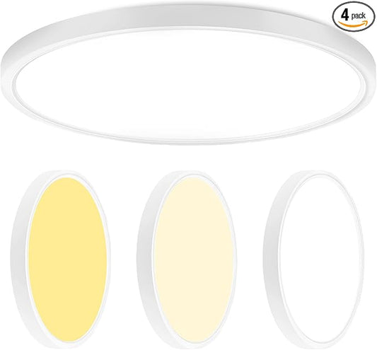 CycevSun 4 Pack Dimmable Flush Mount Ceiling Light, 12 Inch 3 Color Temp Selectable, 20W, Round, White, ETL