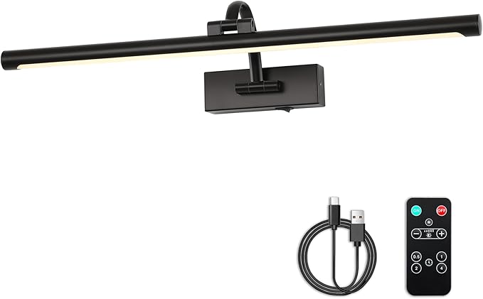 DESOOP Dimmable Black Picture Lights with Remote and Timer Wireless Art Lights Rechargeable Gallery Lighting for Canvas Portrait 24'' Inch 5W Warm White