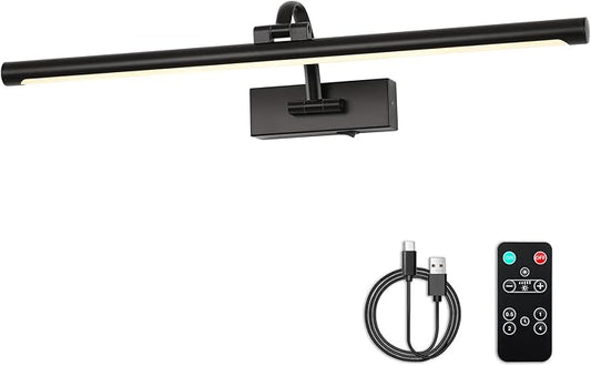 DESOOP Dimmable Black Picture Lights with Remote and Timer Wireless Art Lights Rechargeable Gallery Lighting for Canvas Portrait 24'' Inch 5W Warm White