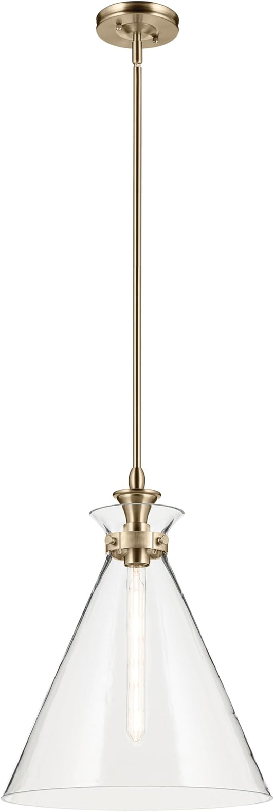 Kichler Laria 1-Light Pendant, Updated Traditional Light, Sloped Ceiling Compatible, for Kitchen with Clear Glass in Champagne Bronze (19.75" x 16"), 52775CPZCLR