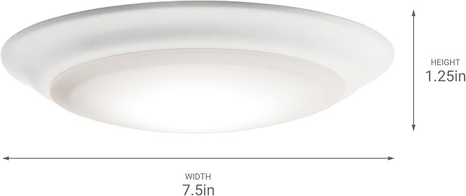 Kichler Gen 1 LED Downlight in White, 7.5” Ceiling Flush Mount Wet Rated Interior Dimmable Light for Living Room, Dining Room, Kitchen, Bathroom and Bedroom, 3000K, (7.5” x 1.5”), 43846WHLED30