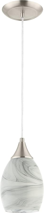 Glassland Pendant Lighting, 1 Light Mini Pendant Light in Brushed Nickel with Gray Glass Shade, ETL Listed.