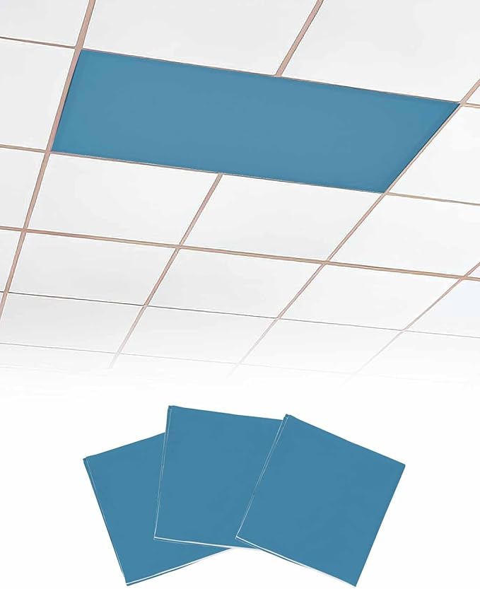 Magnetic Light Cover for Classroom Drop Ceiling,3 Pack 4x2 Ft Fluorescent Light Covers for Office Home Ceiling Light Blue Solid Color Lampshade