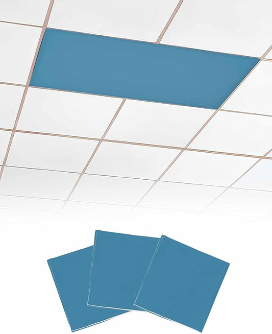 Magnetic Light Cover for Classroom Drop Ceiling,3 Pack 4x2 Ft Fluorescent Light Covers for Office Home Ceiling Light Blue Solid Color Lampshade