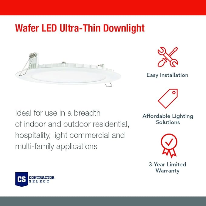 Juno LED Recessed Lights 6 Inch Round Wafer Downlight, 5-in-1 Switchable White Color Temperature, 120 Volts, 6-Inch Ultra-Thin Flat Trim, Matte White (WF6 SWW5 90CRI MW M6)