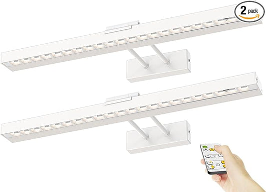 PESUTEN Picture Light Battery Operated, 16in Wireless Art Light for Paintings CCT Dimmable Recharging Battery Picture Light with Remote Control for Gallery Dartboard Art Bedroom Bathroom 2pcs White