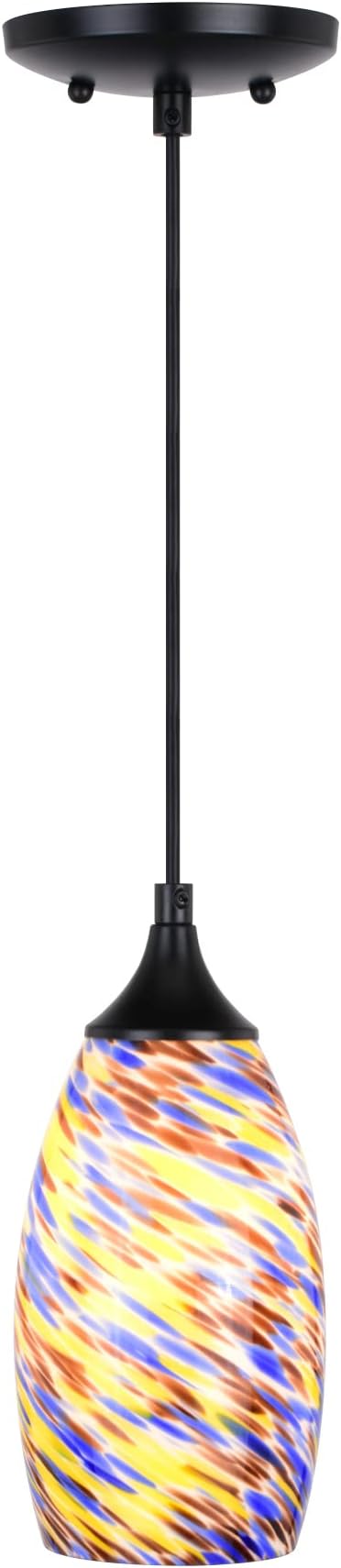 VAXCEL Milano Matte Black Mini Pendant Ceiling Light Multi Color Swirl Art Glass