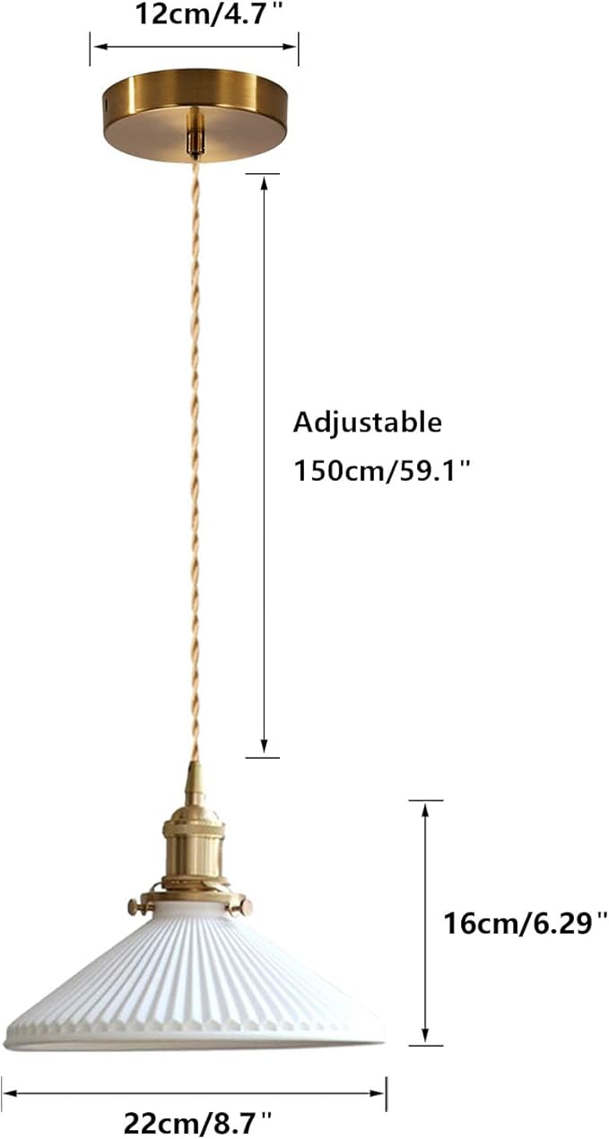 Modern Minimalist Ceramic Pendant Light – Pleated Hanging Lamp for Kitchen Island, Dining Room, Bedroom & Bar