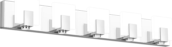 SOLFART Vanity Lights for Mirror LED Modern Gloss Chrome Bathroom Lighting Fixtures Over Mirror Dimmable 5 Lights