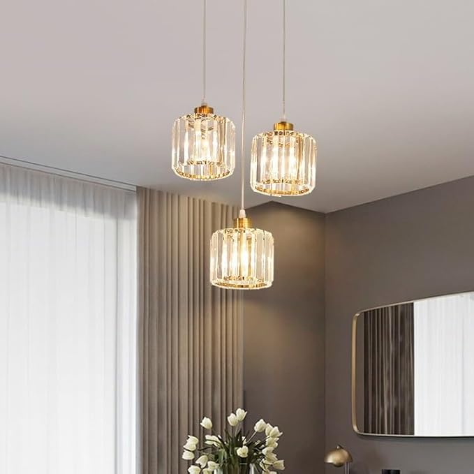 Rechargeable Wireless Battery Operated Pendant Light with Bulb & Remote, Battery Powered Pendant Lamp Cordless Crystal Glass Chandelier Ceiling Hanging Lighting for Kitchen Island Dining Table Bedroom