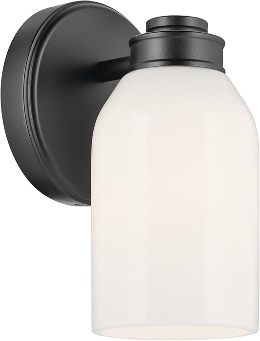 Kichler Shae 5" 1-Light Wall Sconce Modern Bathroom Vanity Light Fixture with White Opal Glass in Black for Mirror, Hallway, Fireplace (8.25" H x 5" W), 55200BK