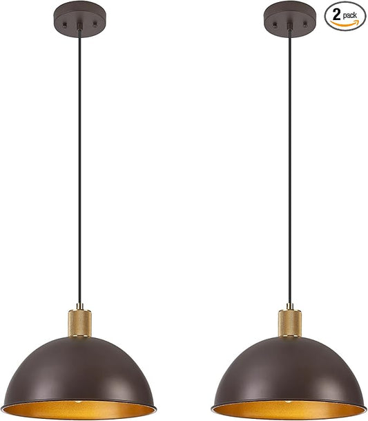 12 Inch Oil Rubbed Bronze Dome Pendant Lights 2 Pack for Kitchen Island, Height Adjustable Farmhouse Industrial Hanging Light Fixtures Over Table for Dining Room, Entryway