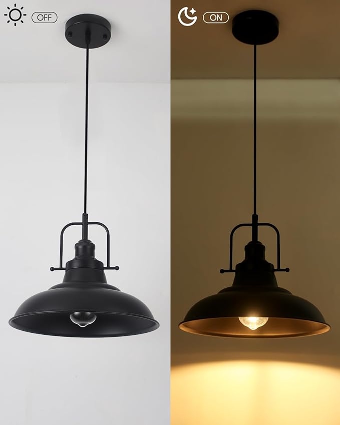 Farmhouse Pendant Lighting for Kitchen Island 2 Pack,Black Pendant Light with Handle, Adjustable Height Industrial Ceiling Light Fixture for Hallway Dining Room Restaurant