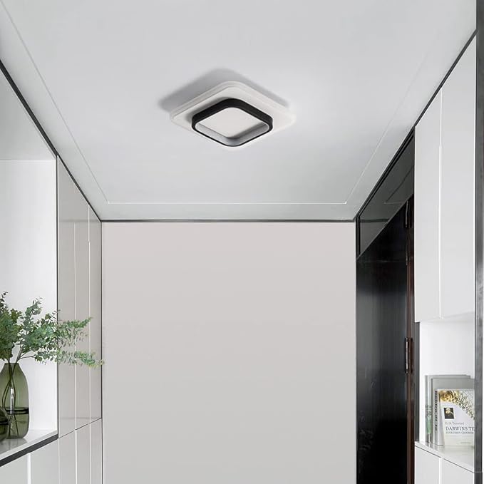 LED Ceiling Light 22W Modern Ceiling Lamp, Cool White 6500K 9.5 Inch Square Close to Ceiling Lights for Bedroom Hallway Office Kitchen Dining Room Entrance(Black & White)