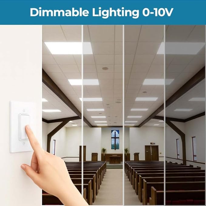 4 Pack 2x2 LED Flat Panel Light for Drop Ceiling, 5200lm Selectable 20W/25W/30W/35W/40W, Color Temperature 3000K/3500K/4000K/5000K/6500K, 0-10V Dimmable, 120-277V, ETL, DLC