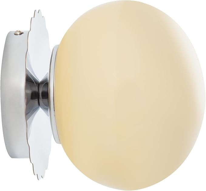 Modern Globe Glass Wall Sconces- Minimalist Home Shop Decor Wall Light 7" Glass Shade Hardwired- 1 Light Mid Century Wall Lamps Indoor Bedroom Bathroom Hallway Vanity Sconce Light (Chrome-Beige)