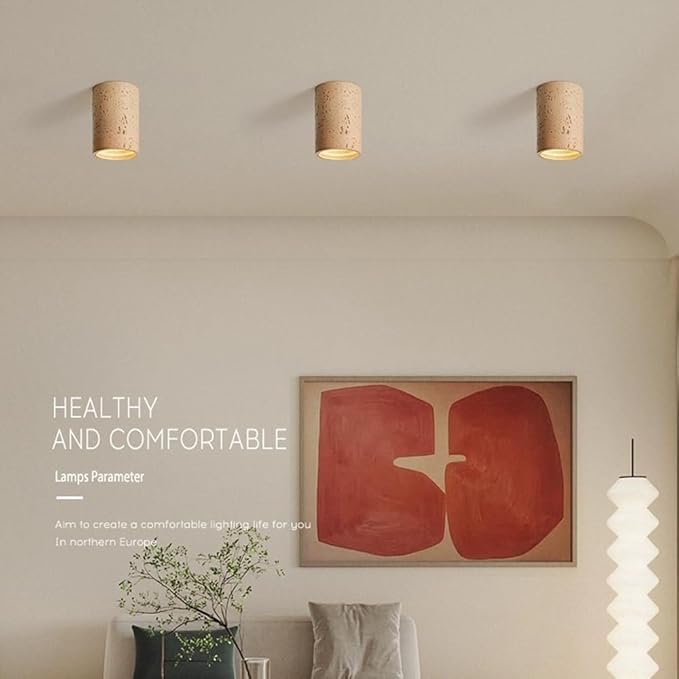 Modern Minimalist Concrete Ceiling Light Fixture Flush Mount LED Ceiling Lamp for Living Room, Bedroom, Hallway Wabi-Sabi Style Cement Cylinder Spotlight Warm White 3000K(Earthy Color,H-20cm)