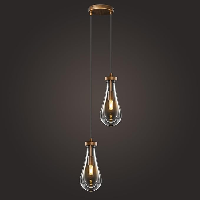 Raindrop Pendant Lights Kitchen Island: 2 Head Copper Brown Teardrop Hanging Light - Durable Crystal Pendants Light over Dining Table - Raindrop Lighting Fixture for Bedroom Hallway Bulbs Included
