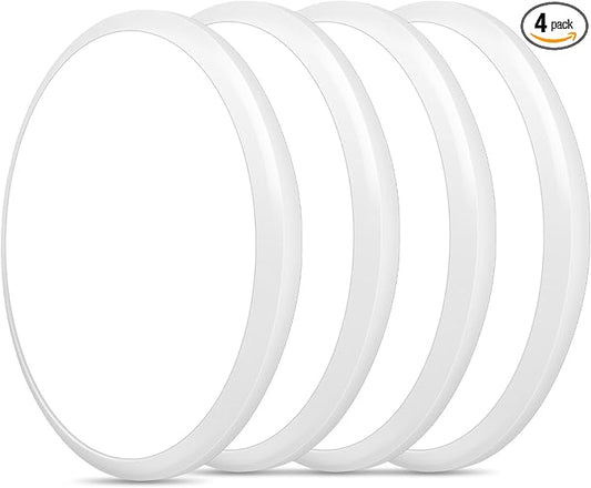4 Pack 12 Inch Round LED Ceiling Light Fixture, 6500K Daylight Outdoor/Indoor Ceiling Light Fixture, 24W IP54 Waterproof Flat Round White Ceiling Lamp for Living Room Laundry Bedroom Hallway