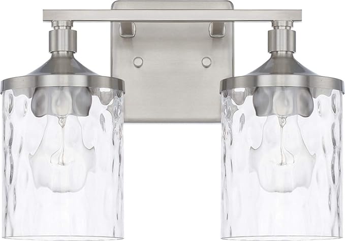 HomePlace Lighting 128821BN-451 Colton Mid-Century Clear Water Glass Bathroom Vanity Wall Light, 2-Light 200 Total Watts, 10" H x 13" W, Brushed Nickel