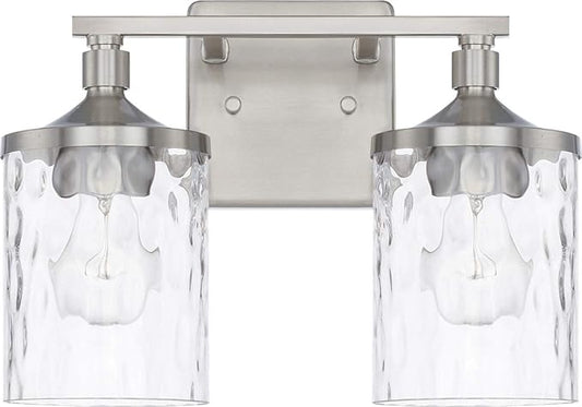HomePlace Lighting 128821BN-451 Colton Mid-Century Clear Water Glass Bathroom Vanity Wall Light, 2-Light 200 Total Watts, 10" H x 13" W, Brushed Nickel
