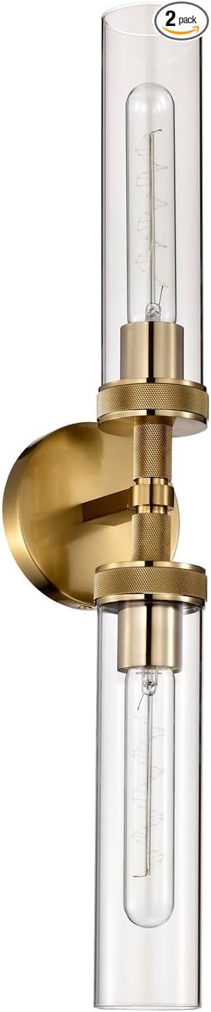 LaLuLa 2-Pack Bathroom Vanity Light Fixtures – Modern 2-Light Gold Wall Sconces with Knurled Texture, Clear Glass Shades, Horizontal or Vertical Mount, Bathroom Lighting Fixtures Over Mirror