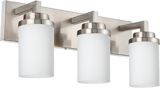 TODOLUZ 3-Lights Vanity Bath Light with Opal White Glass Shades, Modern Bathroom Lighting Over Mirror Brushed Nickel for Kitchen Hallway Bedroom Foyer