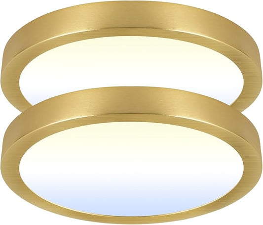 Hlite Dimmable 2pack 9 inch Flush Mount LED Ceiling Light Fixture,18W 1800LM Super Slim 3000K/4000K/5000K 3CCT Selectable,Dimmable Flush Mount Ceiling Light for Kitchen,Bedroom (Gold)