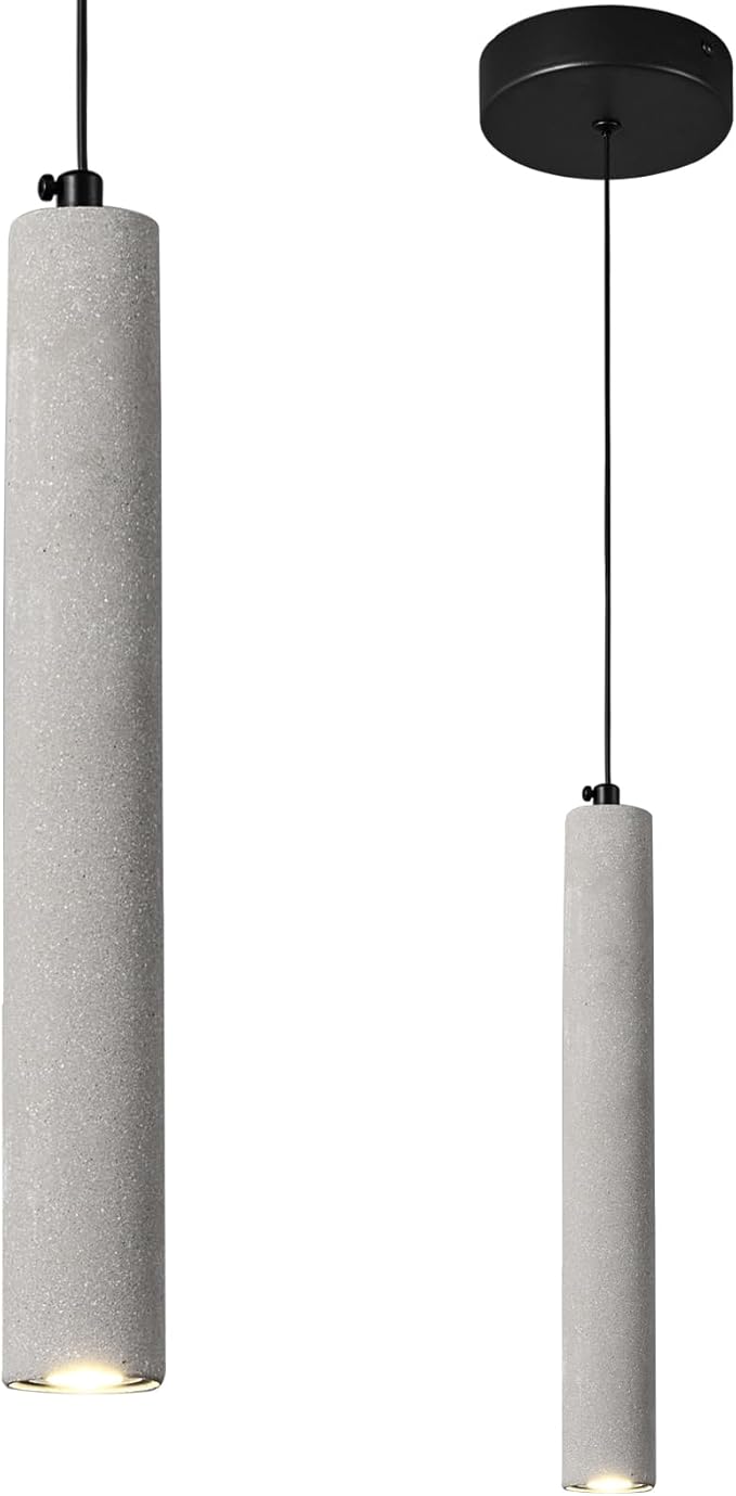Concrete Linear Pendant Light,Modern Industrial Hanging Cement Pendant Lighting Fixture for Kitchen Island Dinning Room Bedroom Bedside Table Small Pendant Lights(1-Pack)