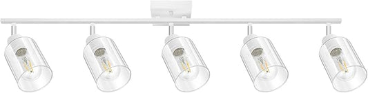 BoostArea White LED 5 Light Track Lighting Kit, 5 Way Ceiling Spot Lighting with Glass Lampshade, Flexibly Rotatable Light Head for Kitchen, Living Room, Bedroom, Bulb Not Included