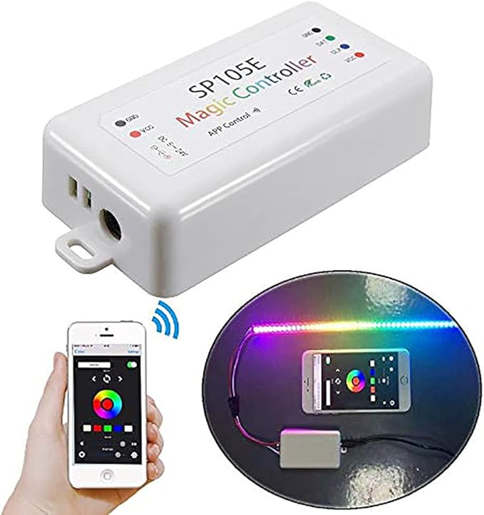 RGBZONE SP105E Bluetooth LED Controller, Smart APP Control, Music Sync for WS2811 WS2812B WS2815 WS2813 WS2801 SK6812 WS2815 SK9822 APA102 etc LED Strip Pixel Fairy String Module Panel Light