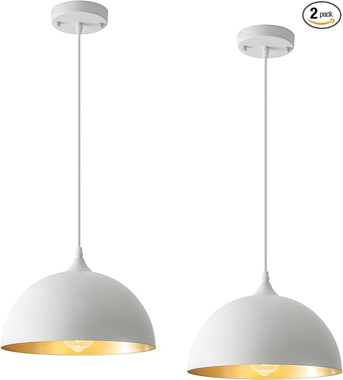 White Pendant Light, 11.8 inches Kitchen Pendant Light 2 Packs, Dome Pendant Lights Kitchen Island, Modern Pendant Lights for Kitchen Dining Room Foyer