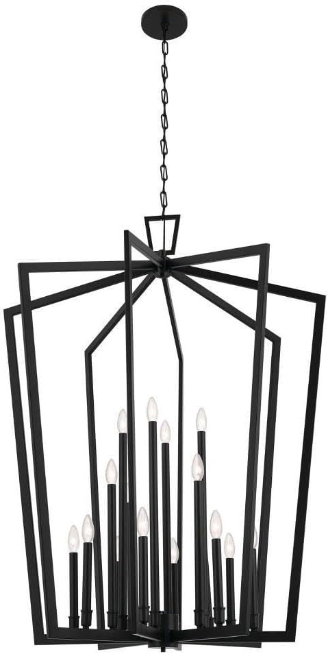 KICHLER Abbotswell 36.75" Updated Traditional 16 Light Foyer Pendant Ceiling Light Fixture with Open Cage Design in Black for Foyer, Dining Room or Living Room (36.75" x 36.75" x 49") 43499BK
