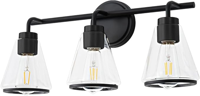 Black Bathroom Vanity Light 3 Lights Bathroom Light Fixtures Over Mirror Vanity Lighting Fixtures with Clear Glass Shade 22 inch Modern Vanity Lights for Bathroom Wall Sconce Lights for Bedroom