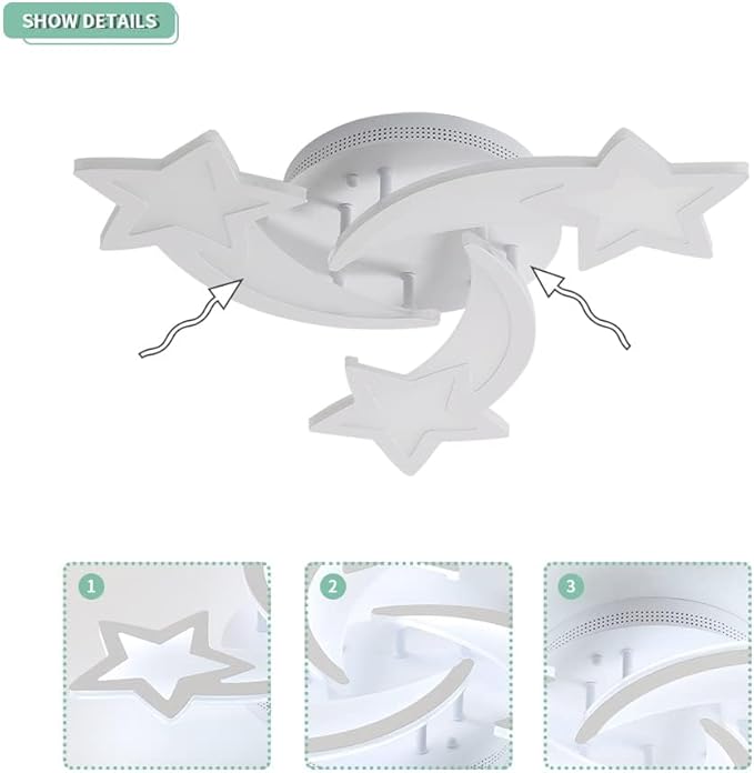 Goeco Kidsroom Ceiling Light, 3 Light Mode (3000K/4500K/6000K) White Acrylic Close to Ceiling Light Fixtures, Stars Cartoon Flush Mount Ceiling Lamp Fixture for Kids Room, Bedroom, Living Room