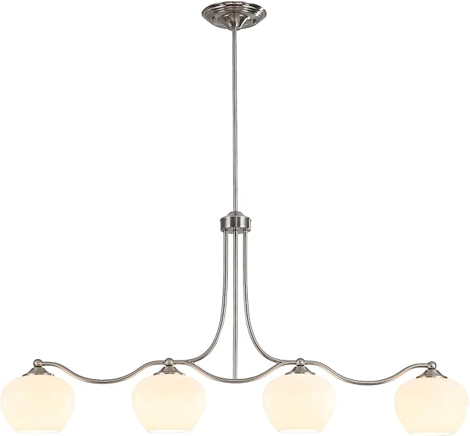 4-Lights 22.4" Brushed Nickel Pendant Light for Kitchen Island with Milk White Glass Lampshade,Adjustable Height Modern Dining Room Chandeliers Chrome Silver Hanging Ceiling Lighting Over Table