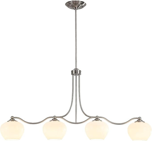 4-Lights 22.4" Brushed Nickel Pendant Light for Kitchen Island with Milk White Glass Lampshade,Adjustable Height Modern Dining Room Chandeliers Chrome Silver Hanging Ceiling Lighting Over Table