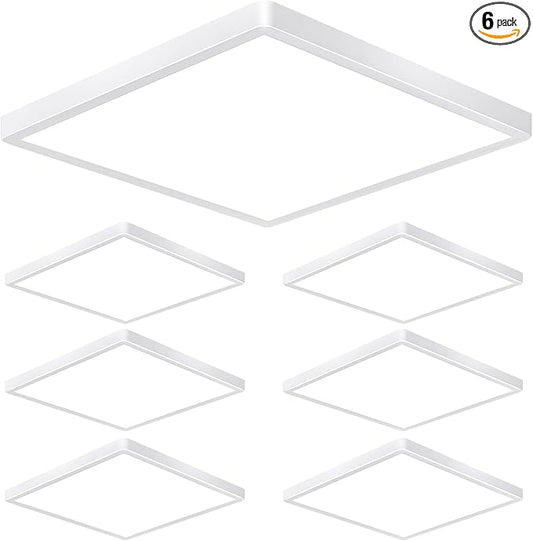 12 Inch 24W LED Flush Mount Ceiling Light Fixtures, 3000K/4000K/6000K Adjustable Square LED Ceiling Light, 2800LM Flat Panel Ceiling Light Fixture for Hallway, Kitchen, Bedroom (White-6 Pack)