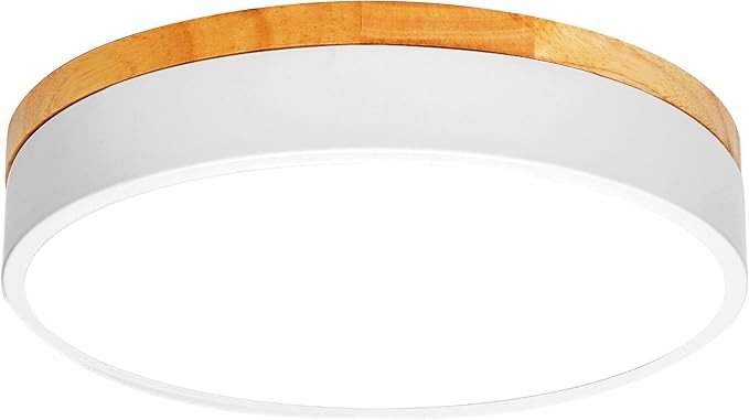 Modern Flush Mount Ceiling Light Fixture 12 Inch,24W Wood Bedroom Ceiling Light 2700-5000K Tunnable Round Ceiling Lamp,Ceiling Lights for Bedroom Living Room,Hallway