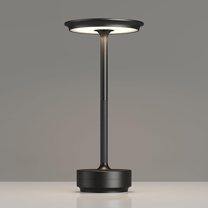 TBBGA 1 Pack Cordless Rechargeable Table Lamps, Portable 5000mAh Restaurant Table Lamp, 3 Color Stepless Dimming LED Table Light with Memory Function, for Outdoor/Dinner/Patio/Camping.(Black)