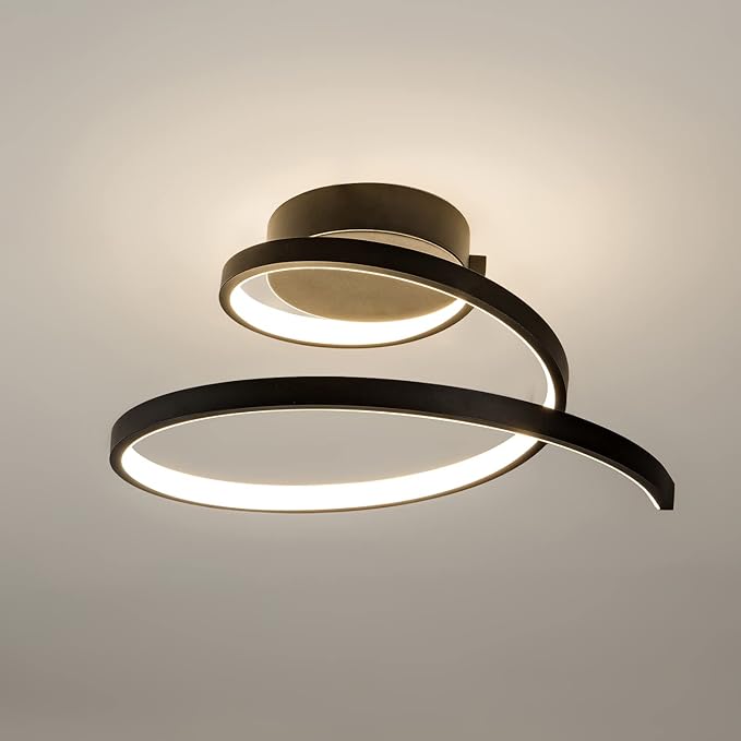 Modern LED Ceiling Light 24W Spiral Design Ceiling Lighting Fixture 18 inch,4000K Warm White Light Fixture for Hallway Aisle Balcony Bedroom Kitchen Office (Black)