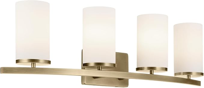 Kichler Crosby 31.25" 4-Light Bathroom Vanity Light Fixture with Satin Etched Cased Opal Glass Shade in Natural Brass for Modern Soft Bathrooms (31.25" x 8.75"), 45498NBR