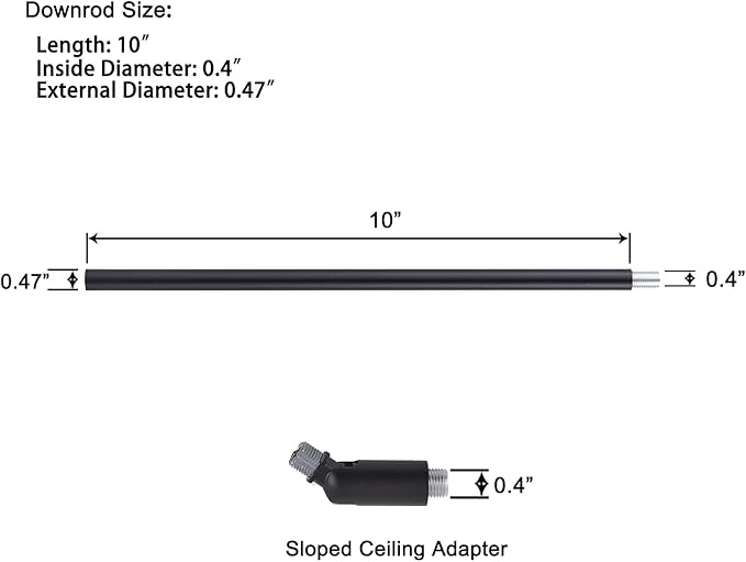 M10 Threaded Extension Rod with Sloped Ceiling Adapter Kits for Pendant Light, Island Lighting, Black